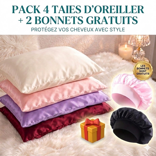 Pack 4 Taies d’Oreiller + 2 Bonnets Offerts